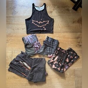 Teeki size small bundle - flares, top, and elephant, purple, and capri leggings